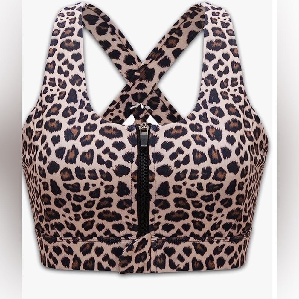 Zipper in Front Sports Bra High Impact Strappy Back Support Workout Top